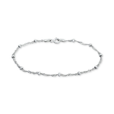 Sterling Silver Bracelet,  7-1/4" Singapore Small Beaded Chain