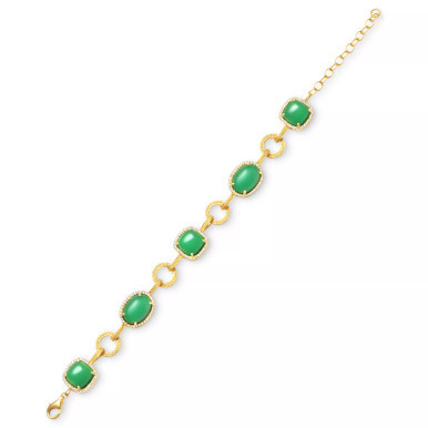 Dyed Green Jade & White Topaz (1 ct. t.w.) Halo Link Bracelet in 14k Gold-Plated Sterling Silver (Also in Dyed Lavender Jade & Dyed Red Jade)
