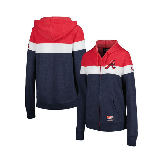 Women's Heather Navy Atlanta Braves Colorblock Full-Zip Hoodie Jacket