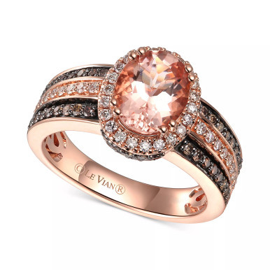Peach Morganite (1-1/3 ct.-t.w.) & Diamond (5/8 ct. t.w.) Ring in 14k Rose Gold (Also Available White Gold or Yellow Gold)