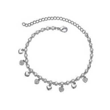 RA Rhodium Plated Cubic Zirconia Adjustable Heart Bracelet