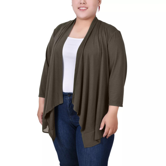Plus Size 3/4 Sleeve Sharkbite Hem Cardigan
