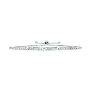 Cubic Zirconia "Love Yourself" Bolo Bracelet in Sterling Silver, Created for Macy's