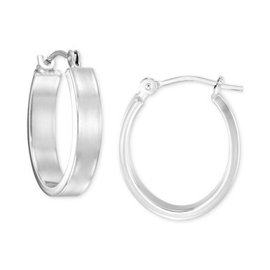 Polished Oval Hoop Earrings in 14k White Gold, 1/2"
