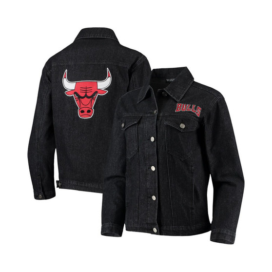 Women's Black Chicago Bulls Patch Denim Button-Up Jacket