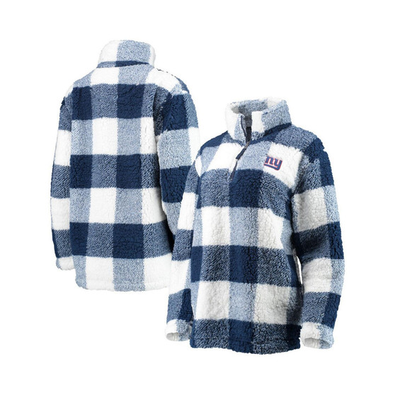 Women's Navy New York Giants Sherpa Plaid Quarter-Zip Jacket