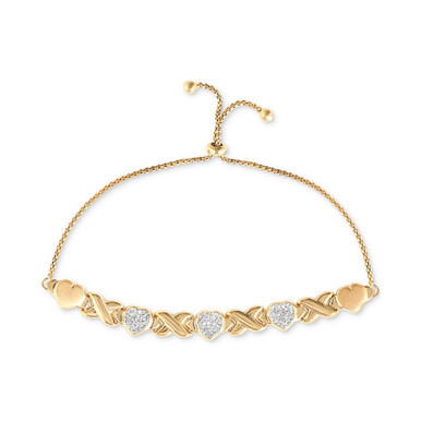 Cubic Zirconia Heart & X Bolo Bracelet in 14k Gold-Plated Sterling Silver, Created for Macy's
