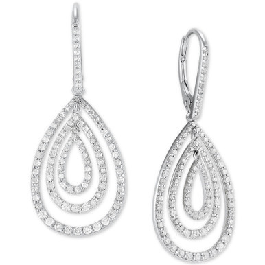 Diamond Concentric Teardrop Leverback Drop Earrings (1 ct. t.w.) in Sterling Silver