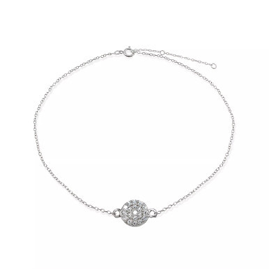 Cubic Zirconia Pavé Disc Ankle Bracelet in Sterling Silver or 18K Gold-Plated Sterling Silver