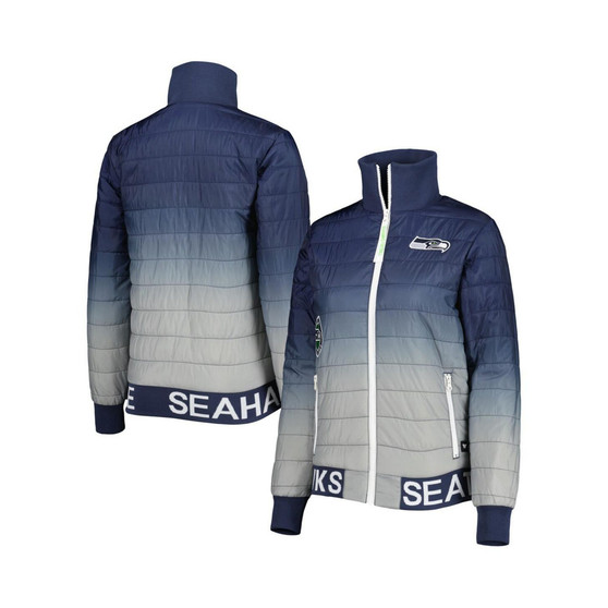 Women's College Navy, Gray Seattle Seahawks Color Block Full-Zip Puffer Jacket