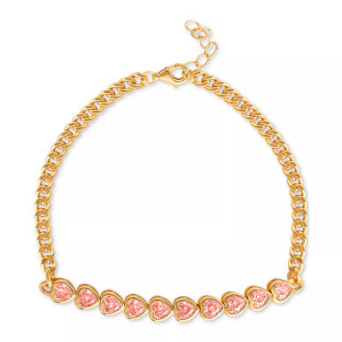 Cubic Zirconia Heart Liner Cluster Link Bracelet in 18k Gold-Plated Sterling Silver, Created for Macy's