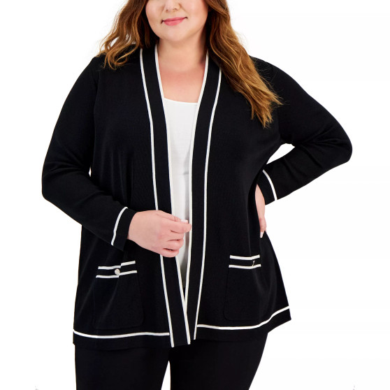 Plus Size Malibu Contrast-Trim Open-Front Cardigan