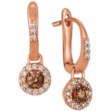 Chocolate® & Nude™ Diamond Halo Drop Earrings (1/2 ct. t.w.) in 14k Rose Gold
