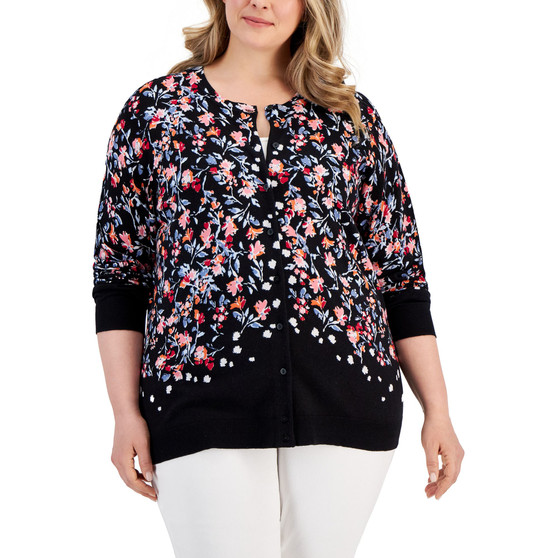 Plus Size Ditsy Floral-Print Cardigan, Created for Macy's
