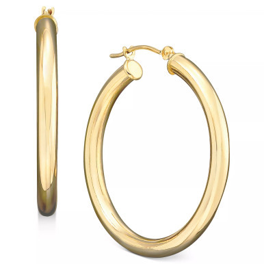 Polished Round Hoop Earrings in 14k Gold, 30mm