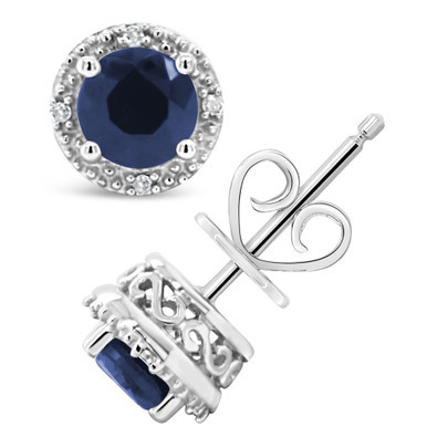 Sapphire (1-1/5 ct. t.w.) and Diamond Accent Stud Earrings in Sterling Silver