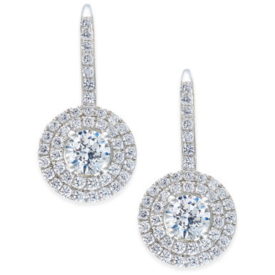 Cubic Zirconia Circle Cluster Drop Earrings in Sterling Silver, Created for Macy's