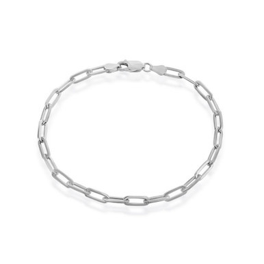 Sterling Silver 4mm Paper Clip Bracelet - Rhodium Plated