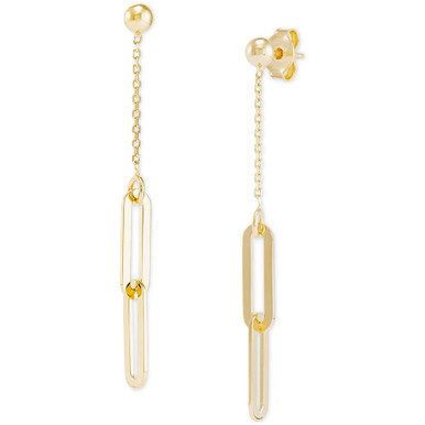 Polished Paperclip Drop Earrings in 14k Gold