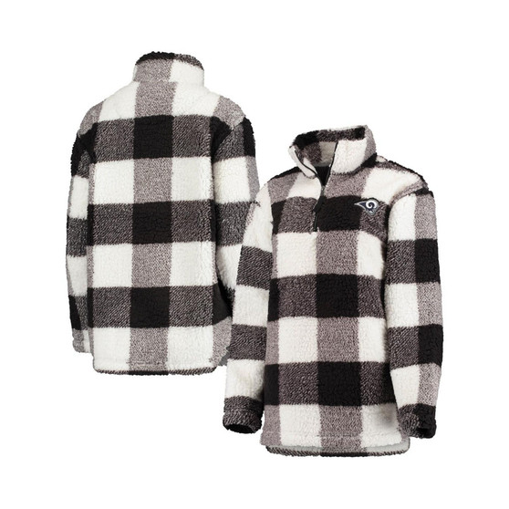 Women's Black Los Angeles Rams Sherpa Plaid Quarter-Zip Jacket