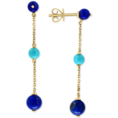 EFFY® Lapis Lazuli and Turquoise Linear Drop Earrings in 14k Gold