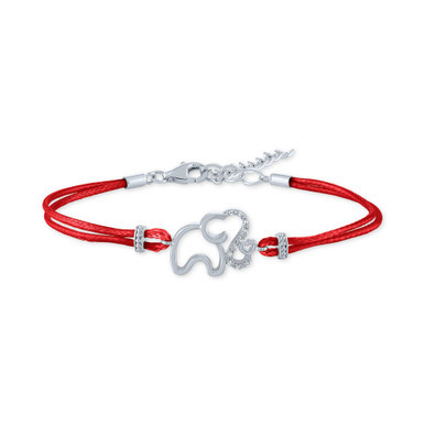 Diamond Accent Elephant Red Cord Bracelet in Sterling Silver