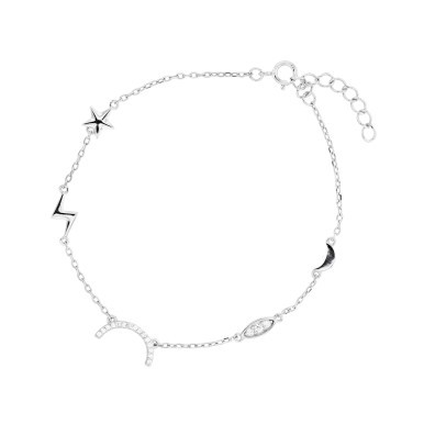 Cubic Zirconia Assorted Charms Bracelet in Sterling Silver (Also in 14k Gold Over Silver)