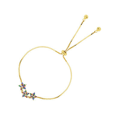 Cubic Zirconia Triple Star Adjustable Bolo Bracelet in Sterling Silver (Also in 14k Gold Over Silver)