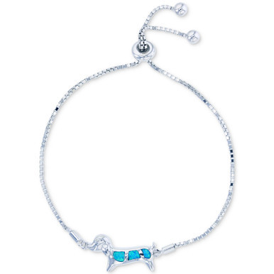Lab-Created Blue Opal Dog Bolo Bracelet in Sterling Silver