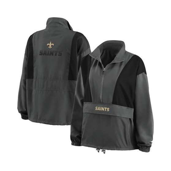 Women's Charcoal New Orleans Saints Popover Packable Half-Zip Jacket