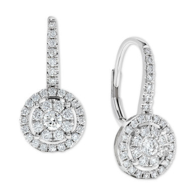 Diamond Halo Cluster Drop Earrings (3/4 ct. t.w.) in 14k White Gold