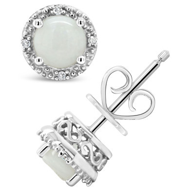 Opal (5/8 ct. t.w.) and Diamond Accent Stud Earrings in Sterling Silver