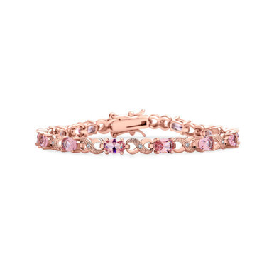 9CT Simulated Sapphire Ruby Morganite Emerald Tourmaline Cubic Zirconia Clear Blue Pink Green Red AAA Oval CZ Symbol Infinity Milgrain Tennis Bracelet For Women