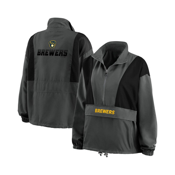 Women's Charcoal Milwaukee Brewers Packable Half-Zip Jacket