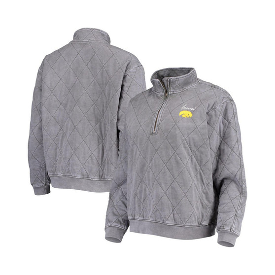 Women's Charcoal Iowa Hawkeyes Unstoppable Chic Quilted Quarter-Zip Jacket