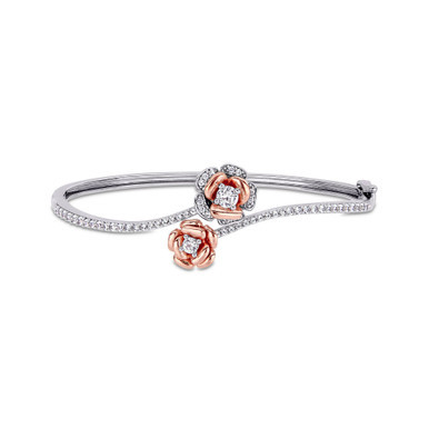 Created White Sapphire (1 1/2 ct. t.w.) Rose Swirl Bangle in Two-Tone Sterling Silver