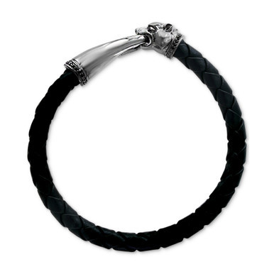 EFFY® Men's Leather Panther Bracelet in Sterling Silver