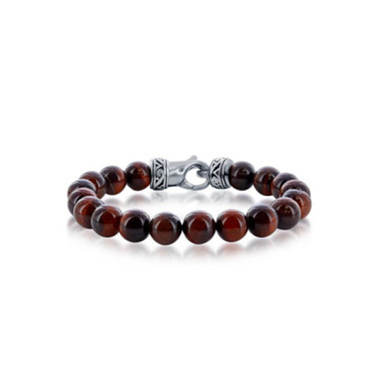 Mens Stainless Steel 10mm Genuine Red Tiger Eye Bead Bracelet