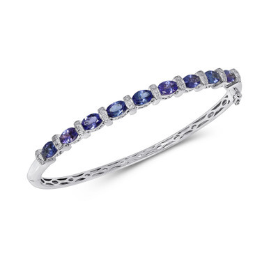 Tanzanite (4 ct. t.w.) & Diamond (1/10 ct. t.w.) Bangle Bracelet in Sterling Silver