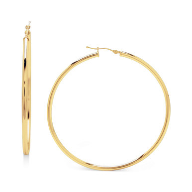14k Gold Earrings, Large Polished Hoop, 2-1/4 inches