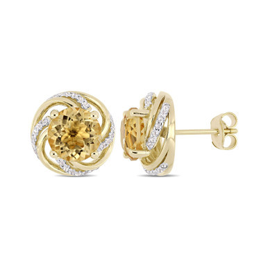 Citrine (3-5/8 ct. t.w.) and White Topaz (1/4 ct. t.w.) Swirl Stud Earrings in 18k Yellow Gold Over Sterling Silver