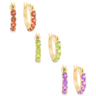 Extra Small Multi-Stone Hoop Earrings Set in 18k Gold over Sterling Silver
