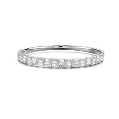 Sterling Silver with Rhodium Plated Clear Round and Emerald Cubic Zirconia Two-Row Accent Bangle Bracelet