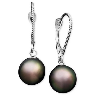 Pearl Earrings, 14k White Gold Cultured Tahitian Pearl Drop Earrings (8mm)