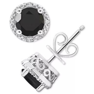 Cultured Freshwater Pearl & Diamond Accent Stud Earrings in Sterling Silver (Also in Onyx, Labradorite &Turquoise)