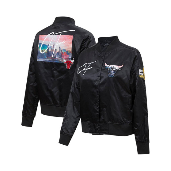 Women's Black Chicago Bulls City Scape Satin Full-Snap Jacket