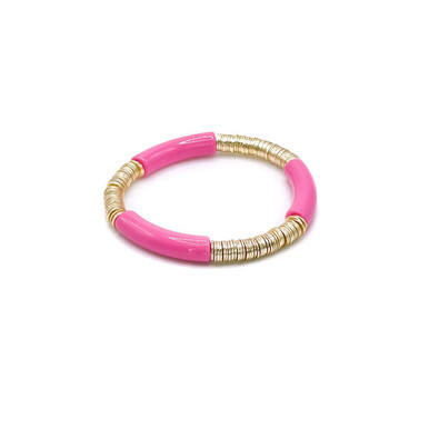 6mm Brushed Gold Disc and Acrylic Stretch Bracelet