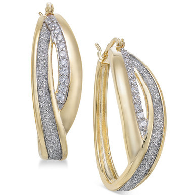 Diamond Glitter Overlap Hoop Earrings (1/4 ct. t.w.) in 14k Gold-Plated Sterling Silver
