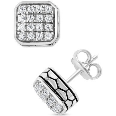 EFFY® Men's White Sapphire Square Cluster Stud Earrings (5/8 ct. t.w.) in Sterling Silver
