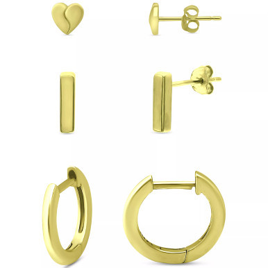 3-Pc. Set Stud & Huggie Hoop Earrings, Created for Macy's